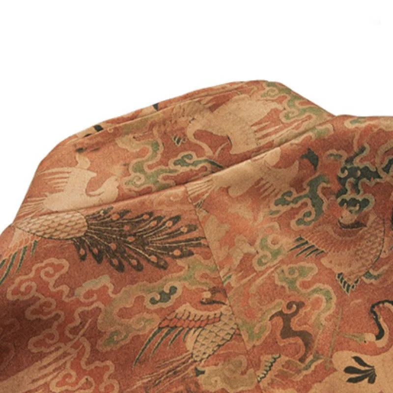 Buddha Stones 100% Mulberry Silk 30 Momme Phoenix Auspicious Clouds Long Sleeve Men's Jacket