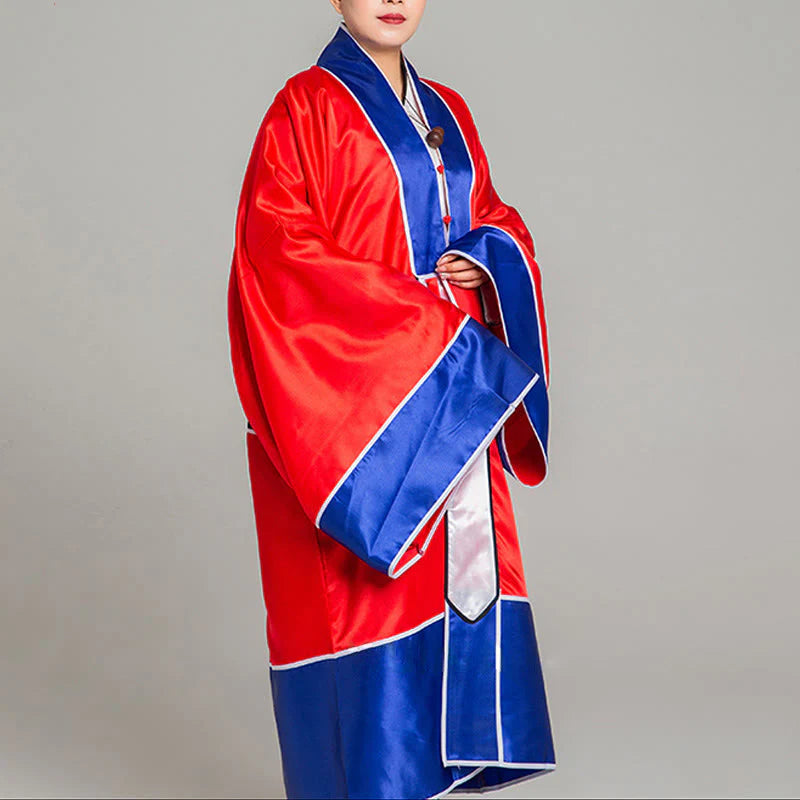 Buddha Stones Wudang Crane Embroidery Long Wide Sleeve Unisex Taoist Robe Gown Kimono For Qigong Tai Chi Ceremony