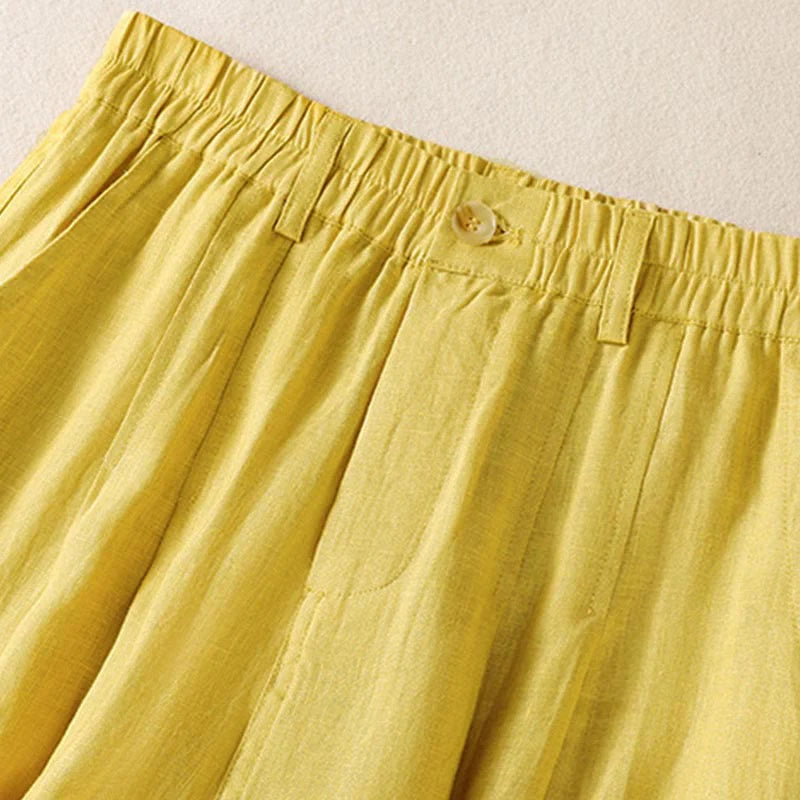 Buddha Stones Summer Button Zipper Ankle-Length Women's Pants With Pockets
