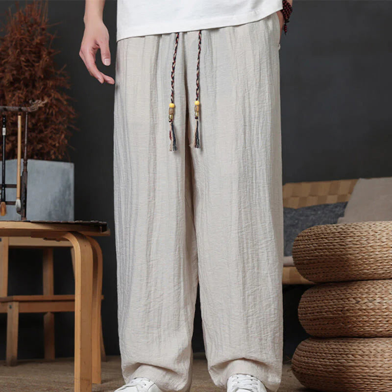 Buddha Stones Casual Plain Color Drawstring Design Men's Pants With Pockets