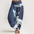 Buddha Stones Pure Cotton Cranes Flowers Clouds Patterns Women's Elastic Waist Harem Pants