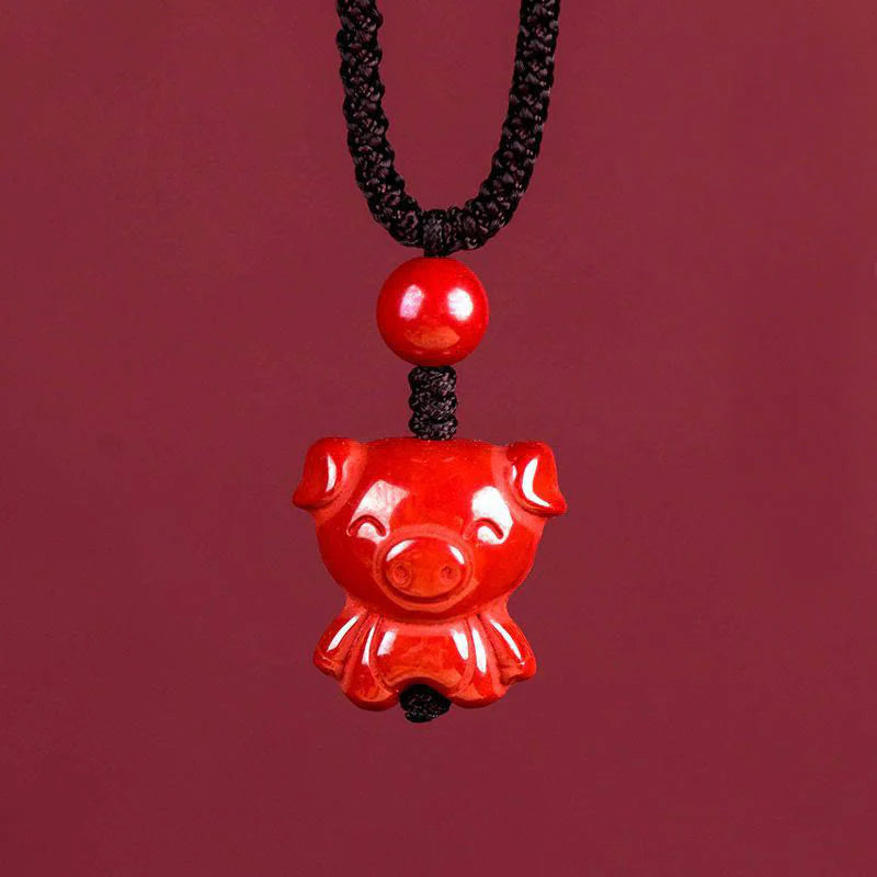 Buddha Stones Year Of The Horse Chinese Zodiac Engraved Design Cinnabar Blessing Rope Necklace Pendants