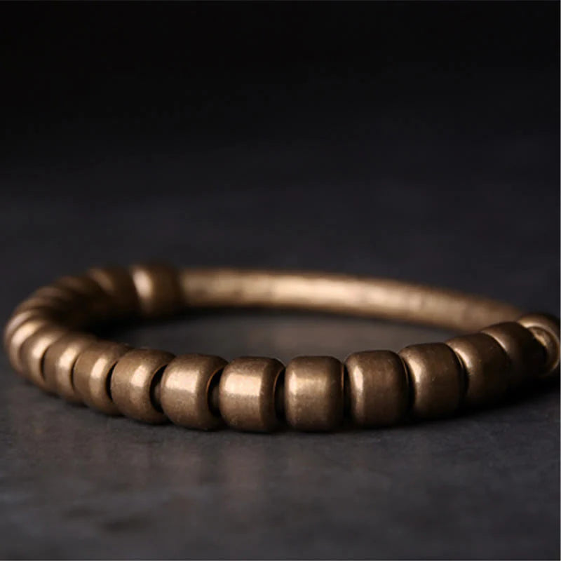 Buddha Stones Simple Design Copper Brass Bead Luck Wealth Bracelet