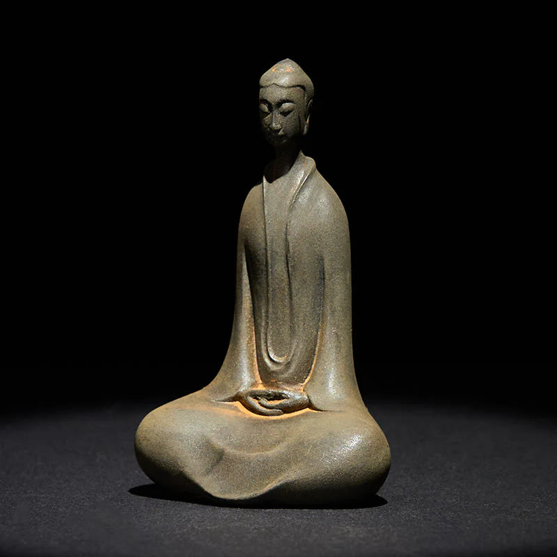 Buddha Stones Handmade Sakyamuni Buddha Iron Powder Rust Cast Resin Statue Home Decoration