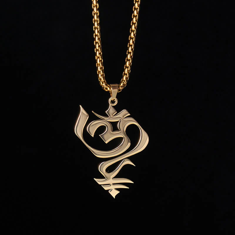Buddha Stones Vintage OM Symbol geometry Design Stainless Steel Connection Necklace Pendant