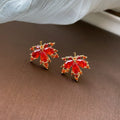 Buddha Stones Maple Leaf Zircon Luck Necklace Pendant Ring Earrings