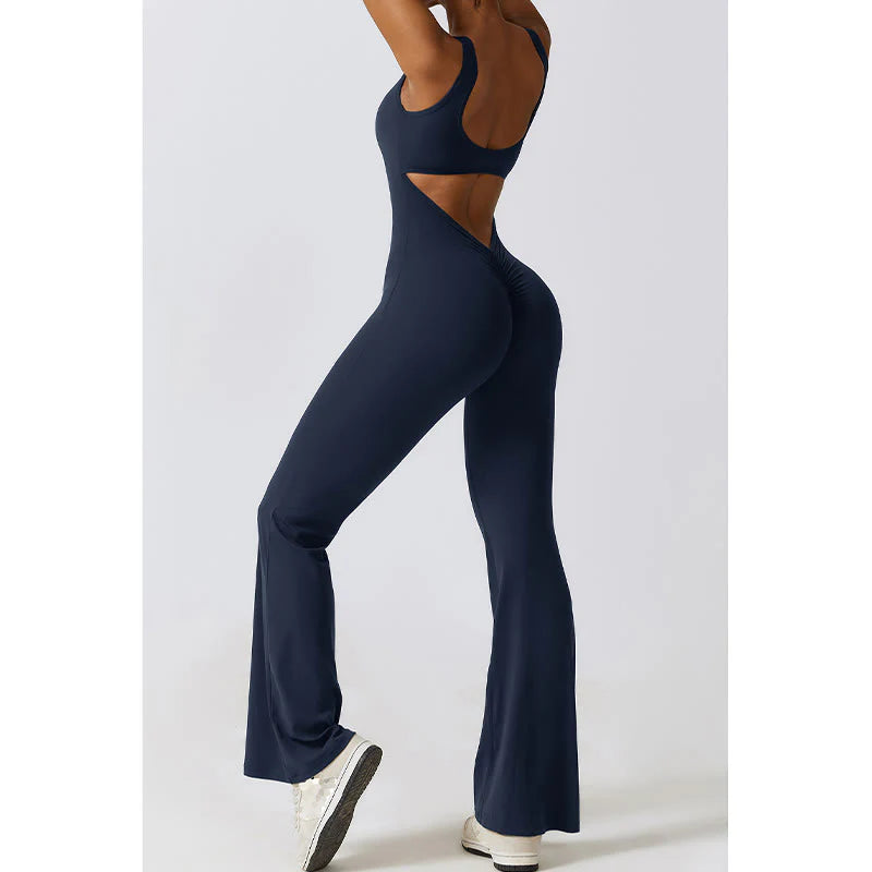 Buddha Stones Women Workout Sleeveless Jumpsuit Flare Pants Sports Fitness Yoga Bodysuit
