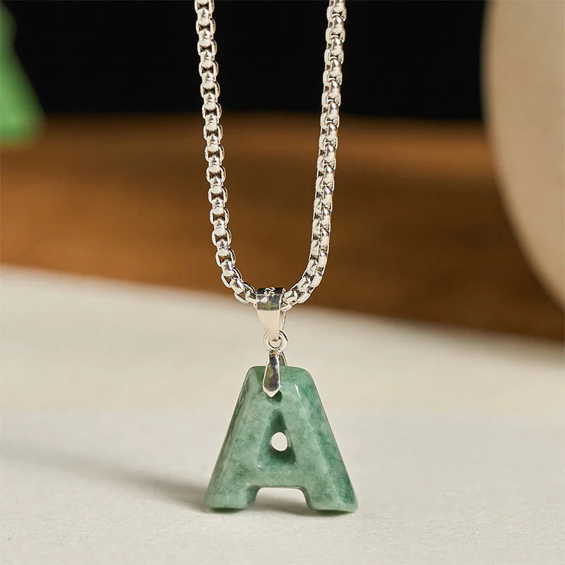 Buddha Stones May You Find Your Own Meaning Natural A-Z Letter Jade Titanium Steel Chain Necklace Includes Gift Message Card