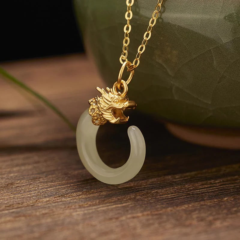 Buddha Stones 925 Sterling Silver Year Of The Dragon Natural Hetian Jade Luck Strength Necklace Pendant (Extra 40% Off | USE CODE: FS40)