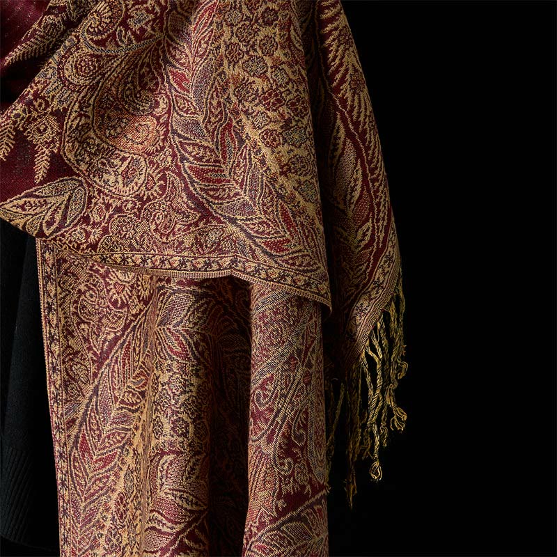 Buddha Stones Spring Long Leaves Flowers Pattern Tassel Soft Scarf Shawl