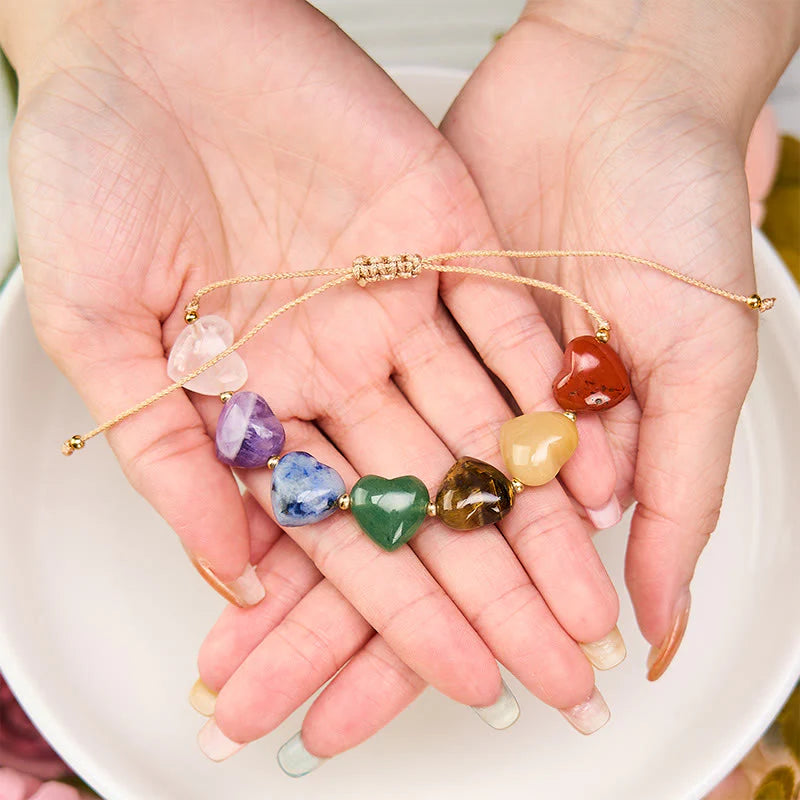 FREE Today: Confidence and Self-acceptance Love Heart Red Agate Amethyst Green Aventurine Colorful Crystal Braided Bracelet