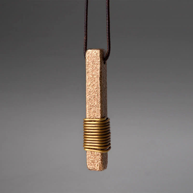 Buddha Stones Vintage Textured Design Brass Copper Wealth Necklace Pendant