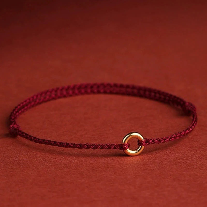 Buddha Stones Small Peace Buckle Braided String Adjustable Connection Bracelet Anklet