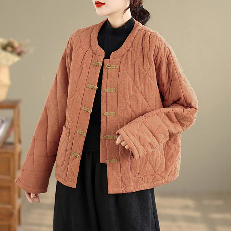 Buddha Stones Women's Plain Cotton-padded Tai Chi Zen Long Sleeve Jacket With Pockets