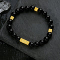 Buddha Stones Black Obsidian 925 Sterling Silver Fu Character Cube Strength Bracelet