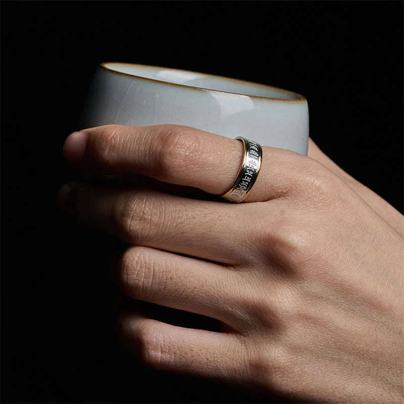 Buddha Stones Tibetan Scriptures Shurangama Mantra Titanium Steel Balance Ring