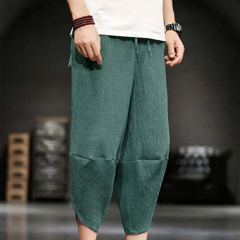 Buddha Stones Summer Solid Men's Cropped Pants With Pockets