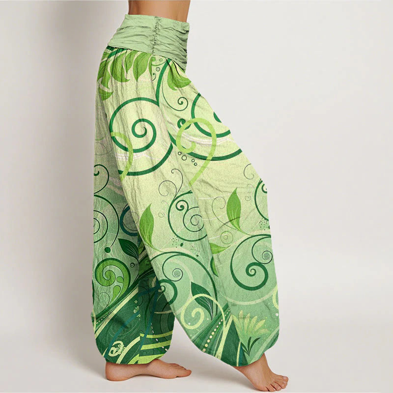 Buddha Stones Cotton Casual Vining Floral Pattern Women's Harem Pants