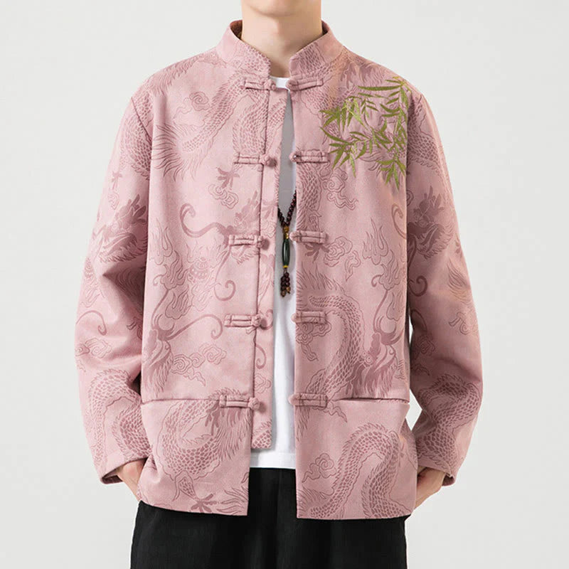 Buddha Stones Bamboo Dragon Frog-Button Desgin Long Sleeve Men's Jacket