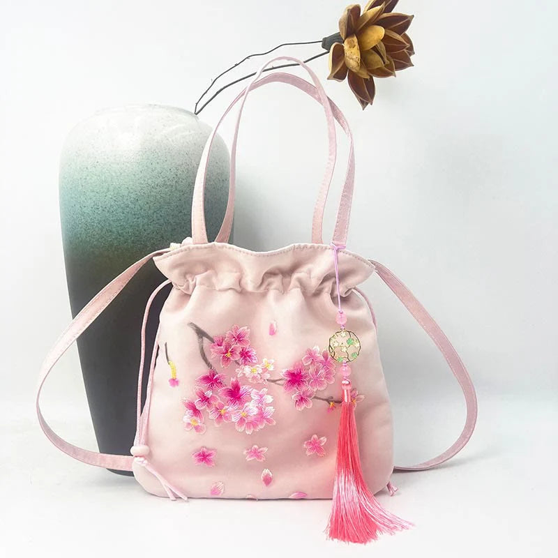 Buddha Stones Suzhou Embroidery Lotus Deer Epiphyllum Peony Rabbit Cotton Linen Tote Crossbody Bag Shoulder Bag Handbag