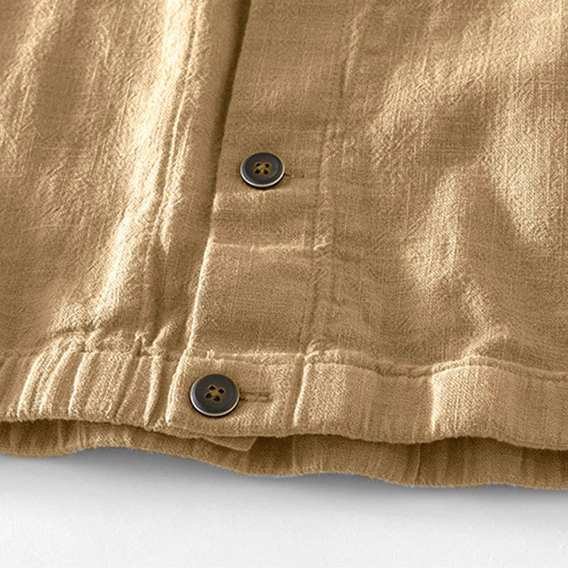 Buddha Stones Commute Plain Simple Buttons Design Men's Long Sleeve Ramie Linen Jacket With Pockets
