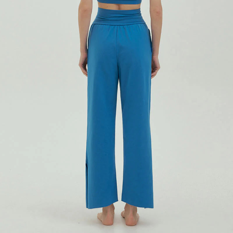 Buddha Stones Casual Loose Tie-down Hem Plain High Waist Women's Leica Pants With Pockets