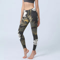 Buddha Stones White Golden Lotus Leaves Print Gym Leggings Women's Yoga Pants