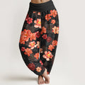 Buddha Stones Cotton Intensely Colored Flower Pattern Women's Elastic Waist Harem Pants
