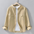 Buddha Stones Crew Neck Solid Color Men's Long Sleeve Cotton Thickened Jacket With Pockets