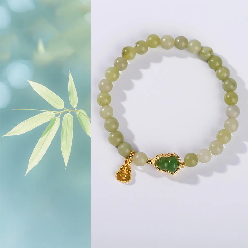 Buddha Stones Natural Jade Green Aventurine Gourd Fu Character Luck Bracelet