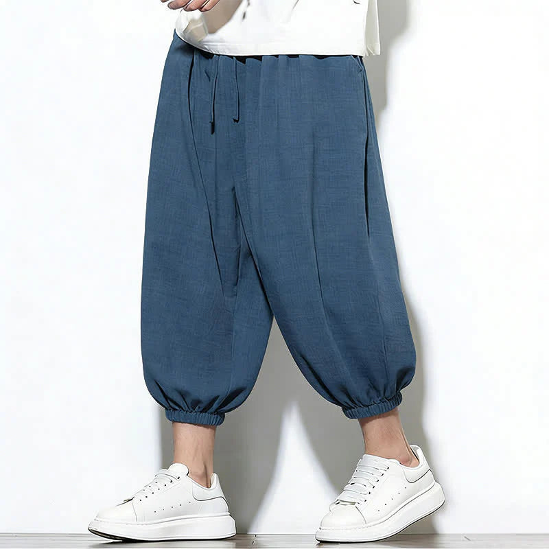 Buddha Stones Spring Solid Color Drawstring Elastic Design Men's Harem Capri Pants