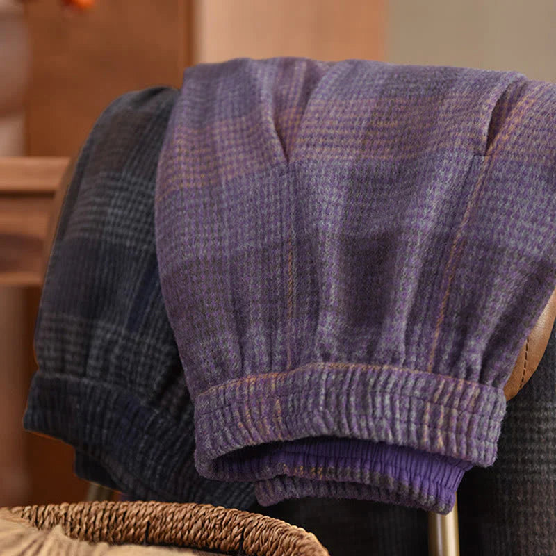 Buddha Stones Women's Winter Plaid Pattern Cotton Thermal 7-8 Length Skirt With Pockets