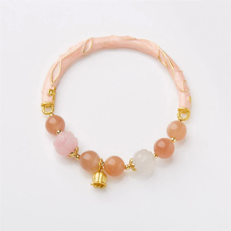 Buddha Stones Sun Stone Golden Silk Jade Lily of the Valley Charm Positive Bracelet Bangle