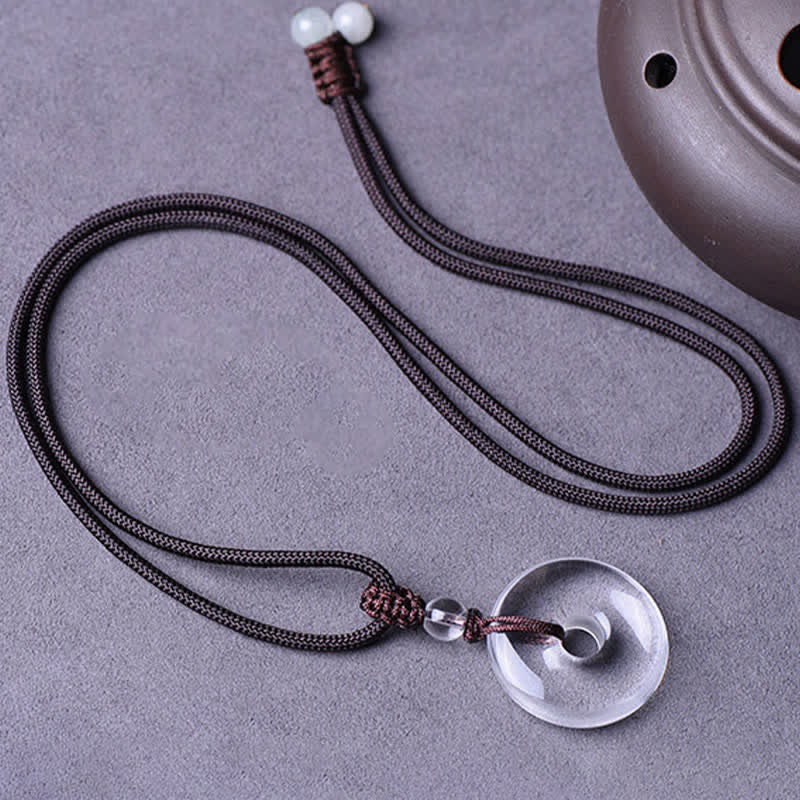 Buddha Stones Natural Clear Quartz Peace Buckle Protection Rope Necklace