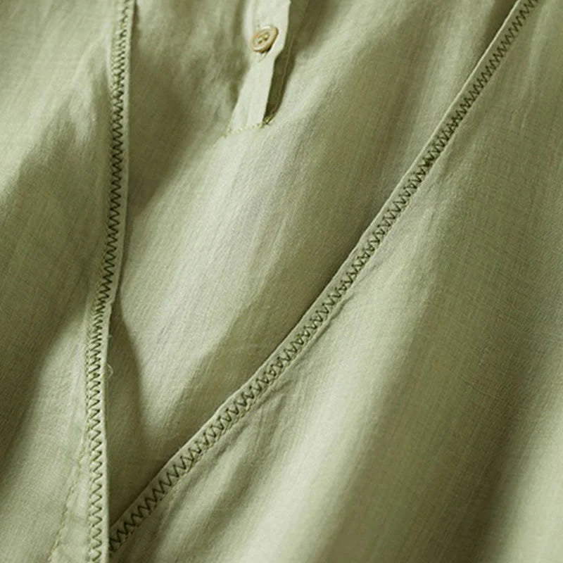 Buddha Stones Retro Plain Fake Two Pieces Button Half Sleeve Design Women's Cotton Linen Shirt