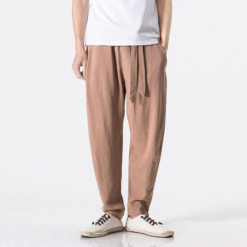 Buddha Stones Commute Solid Color Simple Design Men's Harem Cotton Pants With Pockets