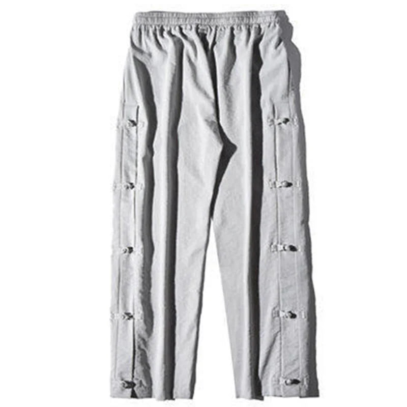 Buddha Stones Casual Patchwork Crane Pattern Frog-Button Design Men's Wide Leg Pants With Pockets
