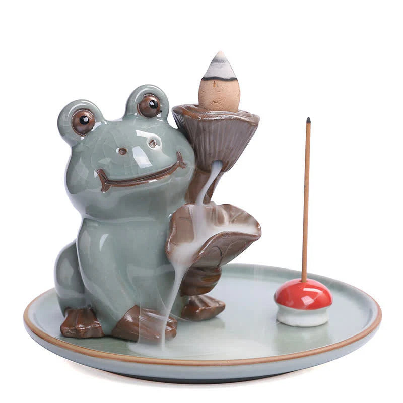 Buddha Stones Meditation Frog Ceramic Lotus Healing Incense Burner