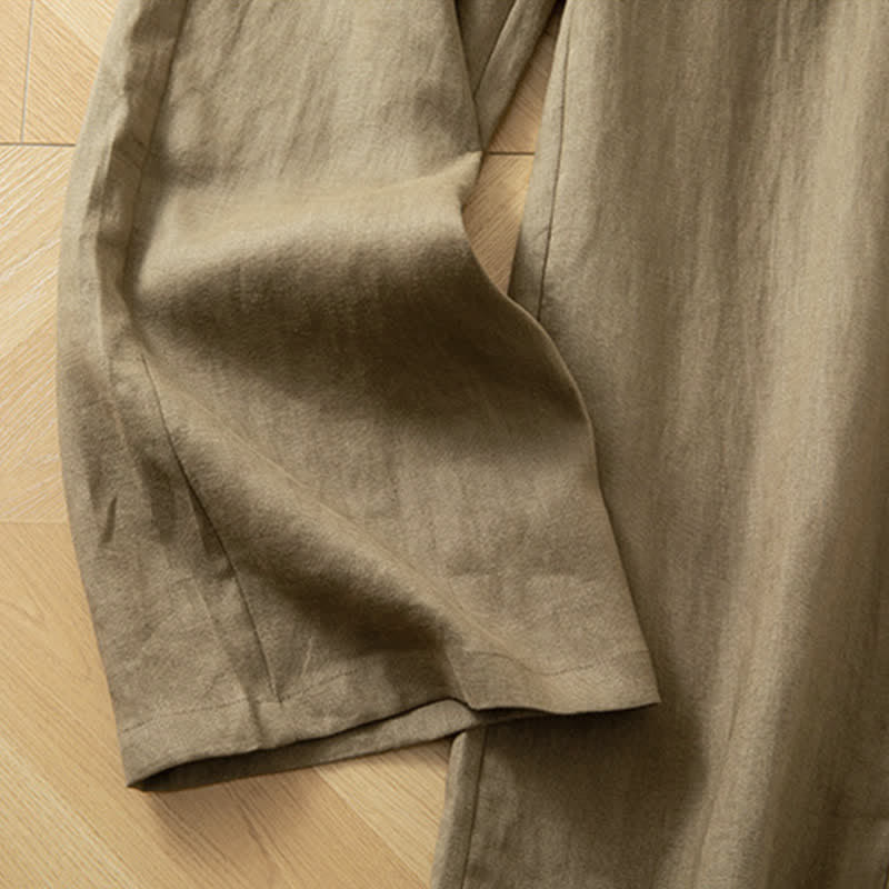 Buddha Stones Women's Spring High Elastic Waist Wide Leg Long Pants With Side Pockets