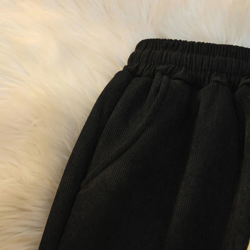 Buddha Stones Women's Patchwork Cotton Corduroy Fleece-Lined Wide Leg Pants With Pockets