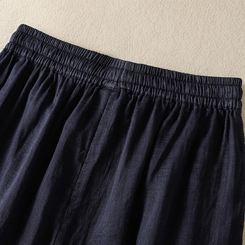 Buddha Stones Commute Embroidery Drawstring Women's Cotton Wide Leg Pants With Pockets