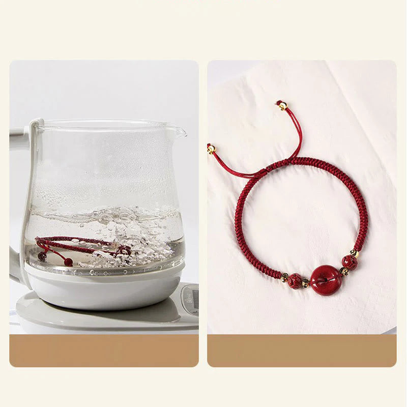 Buddha Stones Handmade Lotus Cinnabar Peace Buckle Blessing Braid Bracelet (Extra 35% Off | USE CODE: FS35)