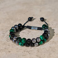 Buddha Stones Natural Green Tiger Eye Black Magnetite Black Obsidian Double Row Beads Positive Bracelet