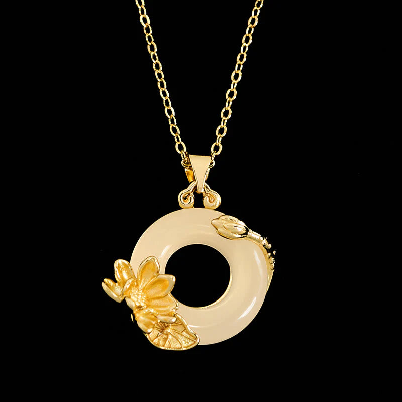 Buddha Stones Lotus Peace Buckle Peace Necklace Pendant