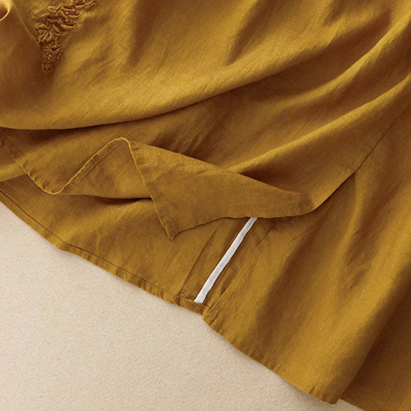 Buddha Stones Vintage Solid Embroidery Drawstring Women's Skirt With Pockets