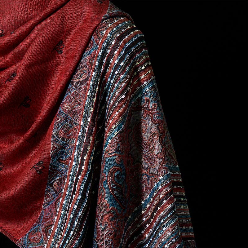 Buddha Stones Spring Cashew Flower Stripe Geometric Pattern Tassel Soft Scarf Shawl