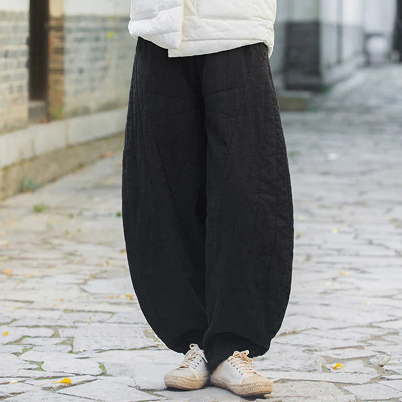 Buddha Stones Plain Cotton Thick Women's 7-8 Length Pants With Pockets
