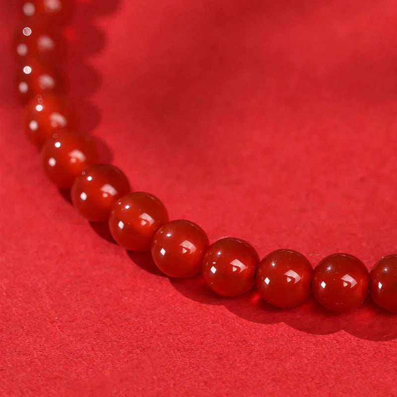 Buddha Stones Year Of The Horse Red Agate 999 Sterling Silver Cinnabar Calm Bracelet