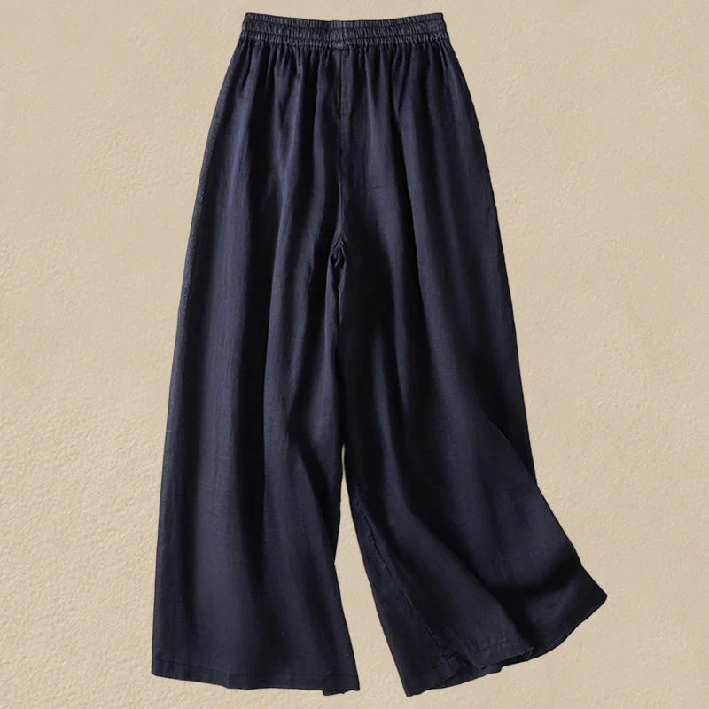 Buddha Stones Commute Embroidery Drawstring Women's Cotton Wide Leg Pants With Pockets
