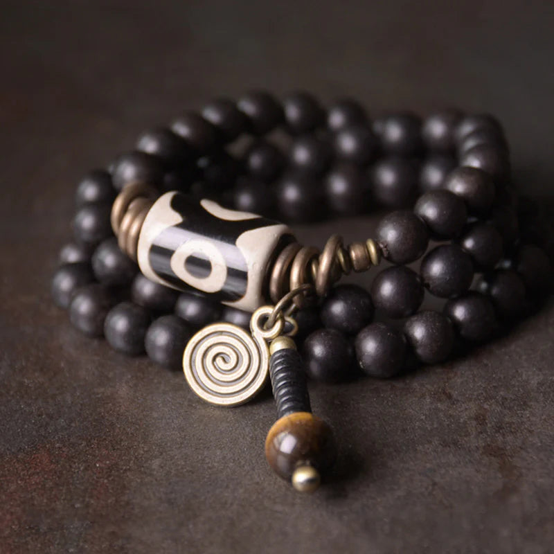 Buddha Stones Ebony Wood Dzi Bead Copper Protection Couple Bracelet (Extra 30% Off | USE CODE: FS30)